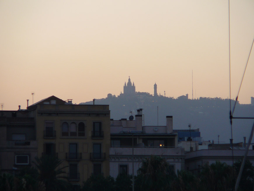 Tridabo Mountain from the harbor (the big castley thing is their Church of the Sacred Heart)